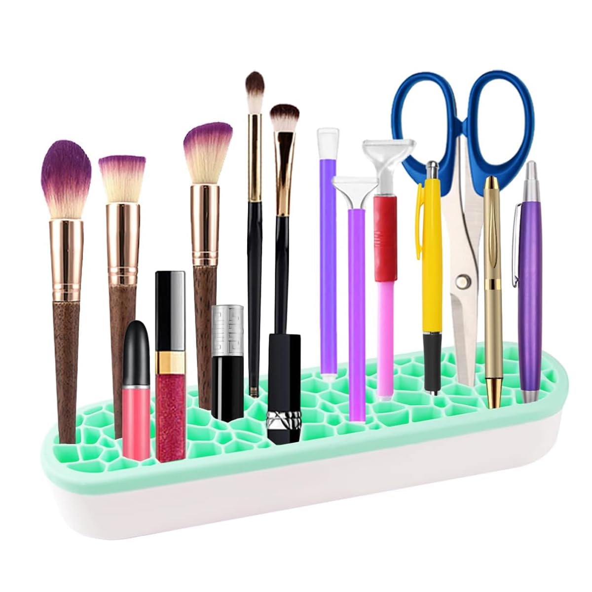 MAYCREATE Silicone Makeup Brush Holder Organizer Multi Slots Desktop Makeup Brushes Storage Stand Make Up Brush Drying Holder for Dressing Table - Green, Space Saving MAYCREATE Silicone Makeup Brush Holder Organizer Multi Slots Desktop Makeup Brushes Storage Stand Make Up Brush Drying Holder for Dressing Table - Green, Space Saving